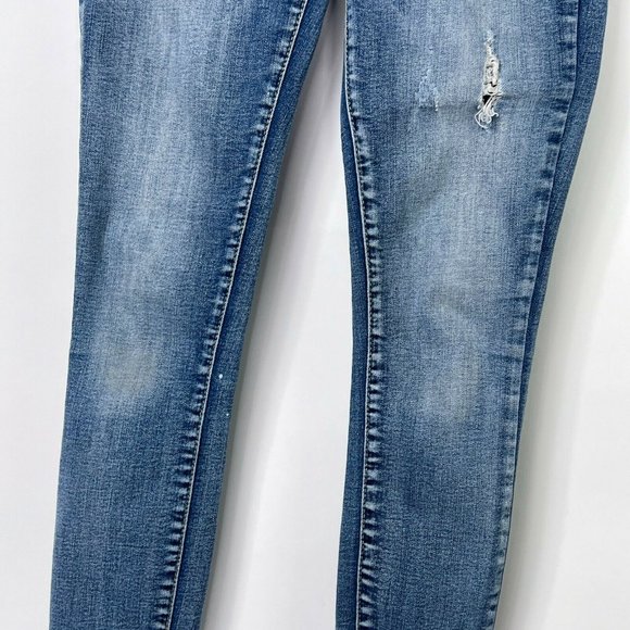 Salvaje Denim Distressed Mid Rise Stretch Denim Skinny Raw Released Hem Jeans 5 - Picture 6 of 10